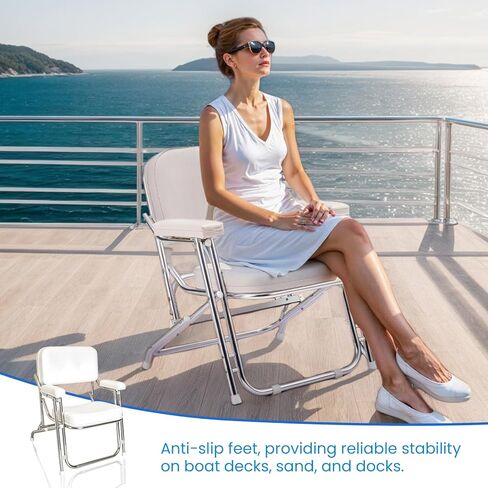 Folding Boat Deck Chair - Marine Grade Fishing Chair with Comfortable Cushioned & Foam Padding for Yachts, Ship and Beach, Portable, 1 Pc in Kuwait