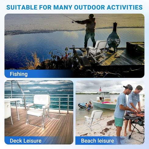 Folding Boat Deck Chair - Marine Grade Fishing Chair with Comfortable Cushioned & Foam Padding for Yachts, Ship and Beach, Portable, 1 Pc in Kuwait