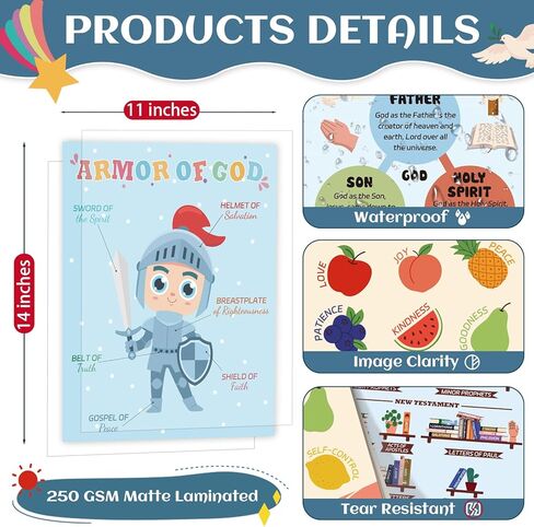 XKDOUS 12 Pcs Sunday School Decorations for Classroom, 11" x 14" Books of the Bible Poster for Classroom Decor, Fruits of the Spirit Wall Decor, Christian Bulletin Board Sets, 10 Commandments & More in Saudi Arabia