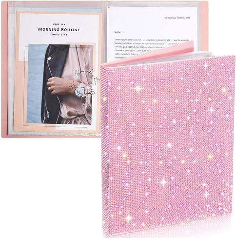 9"x12" Bling Art Portfolio Rhinestone 40 Pocket Displays 80 Pages Binder, Presentation Folder with Plastic Sleeves for Artwork, School Office Supplies, Christmas Gift for Her Women(Pink) in Kuwait