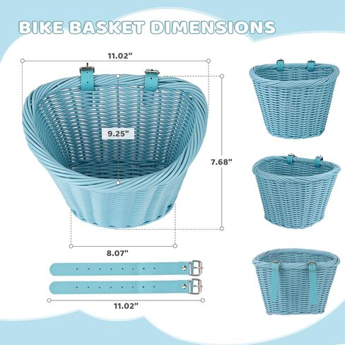 Bike Basket Woven Basket Front Handlebar Wicker Bicycle Basket with Adjustable Straps for Women Cruiser City Bicycle Multiple Colors to Choose in Saudi Arabia