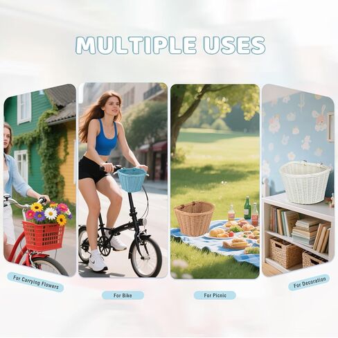 Bike Basket Woven Basket Front Handlebar Wicker Bicycle Basket with Adjustable Straps for Women Cruiser City Bicycle Multiple Colors to Choose in Saudi Arabia