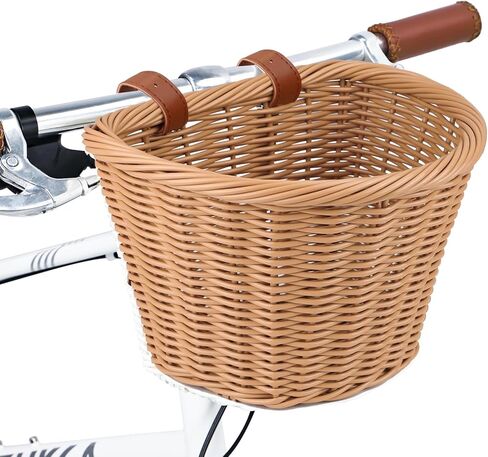 Bike Basket Woven Basket Front Handlebar Wicker Bicycle Basket with Adjustable Straps for Women Cruiser City Bicycle Multiple Colors to Choose in Saudi Arabia