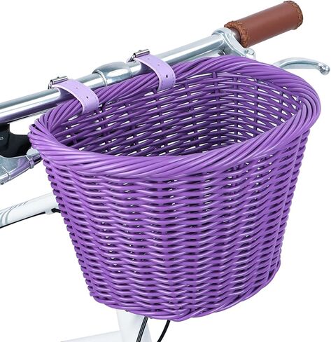 Bike Basket Woven Basket Front Handlebar Wicker Bicycle Basket with Adjustable Straps for Women Cruiser City Bicycle Multiple Colors to Choose in Saudi Arabia