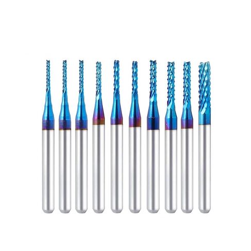10 قطعة 1/8 "3.175 مللي متر عرقوب نهاية مطحنة CNC بت التوجيه 0.8-3.175 مللي متر نانو الأزرق طلاء لقم الحفر القاطع أدوات النجارة in Kuwait