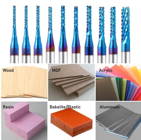 10 قطعة 1/8 "3.175 مللي متر عرقوب نهاية مطحنة CNC بت التوجيه 0.8-3.175 مللي متر نانو الأزرق طلاء لقم الحفر القاطع أدوات النجارة in Kuwait