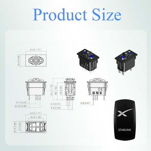 طقم مفاتيح هزاز مقاوم للماء 12 فولت/24 فولت، أزرق LED تشغيل/إيقاف SPST 5Pin مع سرج توصيل سلكي مسبقًا لـ Starlink (مفتاح 5Pin) in Kuwait