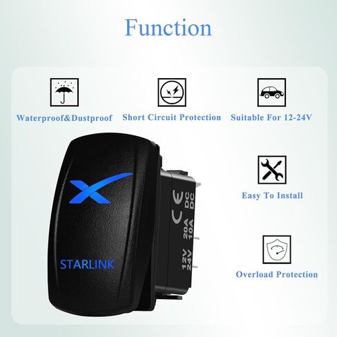 طقم مفاتيح هزاز مقاوم للماء 12 فولت/24 فولت، أزرق LED تشغيل/إيقاف SPST 5Pin مع سرج توصيل سلكي مسبقًا لـ Starlink (مفتاح 5Pin) in Kuwait