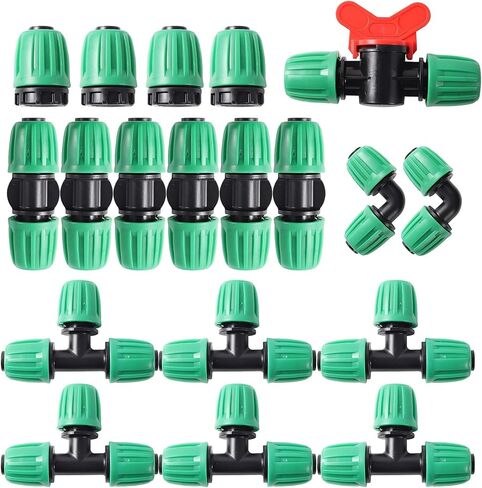 مجموعة أدوات الري لزراعة الحدائق نظام الري الآلي 16 مم تجهيزات أنابيب البولي ايثيلين 19 قطعة (100 قطعة وصلة طرفية-01) in Kuwait
