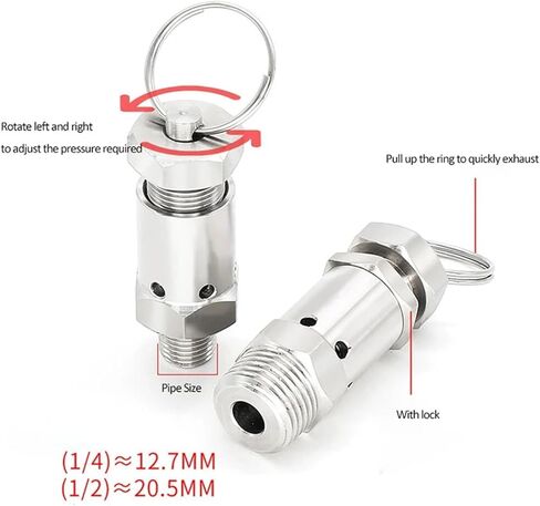 1PCS 1/4" 1/2" Stainless Steel 304 Adjustable Pressure Relief Safety Valve Homemade air Compressor(1/4",0.3mpa) in Kuwait