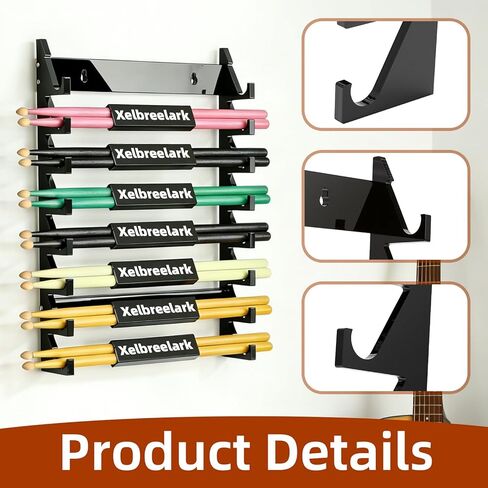 Black Acrylic Drum Stick Holder Wall Mount，Efficient Drumstick Display and Organizer, Holds 8 Sets of Drumsticks, Space-Saving, Durable and Sturdy in Saudi Arabia