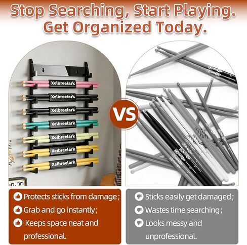 Black Acrylic Drum Stick Holder Wall Mount，Efficient Drumstick Display and Organizer, Holds 8 Sets of Drumsticks, Space-Saving, Durable and Sturdy in Saudi Arabia