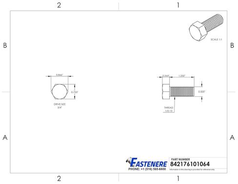 1/2-13 x 1-1/4" Hex Head Cap Screw Bolts, Stainless Steel 18-8, Full Thread, Plain Finish, Flat Point, Quantity 100 by Fastenere in Saudi Arabia