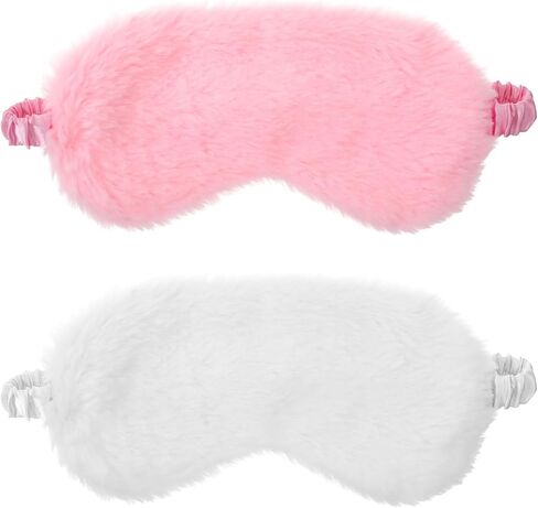 2 Pcs Soft Eyeshade Cover with Elastic Strap, Faux Fur Adjustable Sleeping Mask, Comfortable Furry Nap Night Sleeping Masks for Valentine's Day Gifts, Women, Men in Saudi Arabia