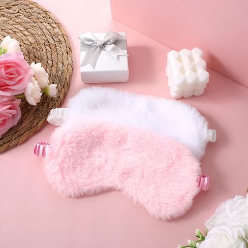 2 Pcs Soft Eyeshade Cover with Elastic Strap, Faux Fur Adjustable Sleeping Mask, Comfortable Furry Nap Night Sleeping Masks for Valentine's Day Gifts, Women, Men in Saudi Arabia
