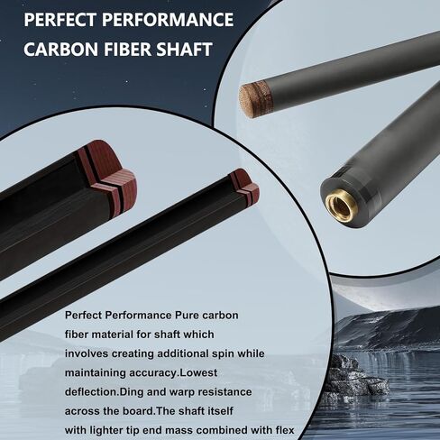 Carbon Fiber Pool Cue Stick-12.8mm Tip Billiard Carbon Fiber cue, 58" Tip Low Deflection Billiard Carbon Fiber cue with case, Weight Adjustable Design -18OZ,18.4OZ,19OZ,20OZ in Kuwait