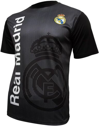 Icon Sports Men Compatible with Real Madrid Sublimation Logo Poly Soccer T-Shirt - Home Black in Saudi Arabia
