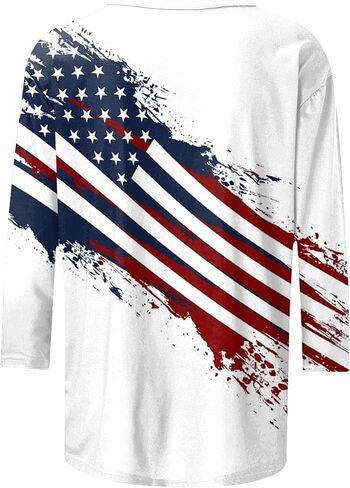 4Th of July Shirts Women American Flag Patriotic Tees Independence Day Tops Summer 3/4 Sleeve T-Shirts Vacation Outfits in Saudi Arabia