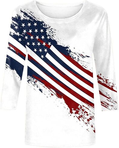 4Th of July Shirts Women American Flag Patriotic Tees Independence Day Tops Summer 3/4 Sleeve T-Shirts Vacation Outfits in Saudi Arabia