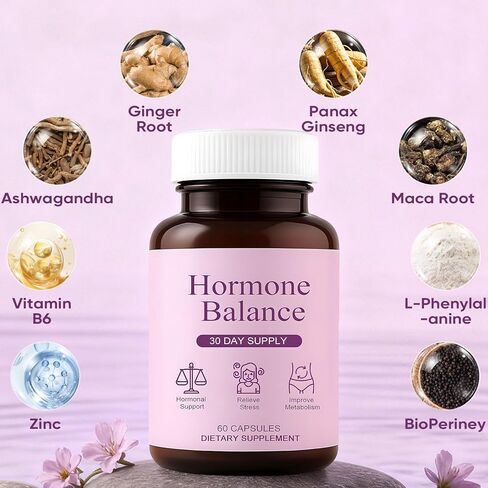 مكملات التوازن الهرموني للنساء - إدارة الوزن لتخفيف أعراض انقطاع الطمث، ودعم الحالة المزاجية والطاقة، مع أشواغاندا وجذور الزنجبيل، 60 كبسولة in Kuwait