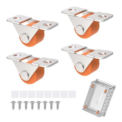 0.5 Inch Mini Low Profile Caster Wheels - Self Adhesive Silent Rubber Rolling Wheels with Steel Plate for Small Kitchen Appliances, Drawer, Storage Box, Tiny DIY Projects (Orange-4 Pcs) in Saudi Arabia