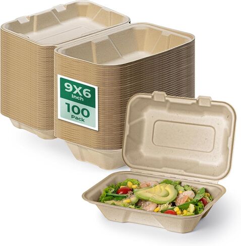 Fit Fit Meal Prep 100 Pack 9x6 "Compostable to Go Food Containers Fointers يمكن التخلص منها ، لذهاب الصناديق Clamshell kraft ، و eco الصدي in Saudi Arabia