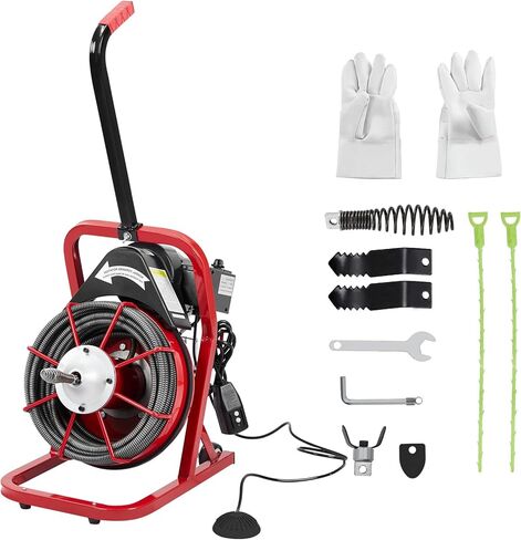 Garvee Drain Cleaner Machine, 50 Ft X 1/2 in Professional Electric Drain Auger for 1 to 4 in Pipes, Portable Electric Drain Snake with 4 Cutters & Foot Switch and Pair of Gloves in Saudi Arabia