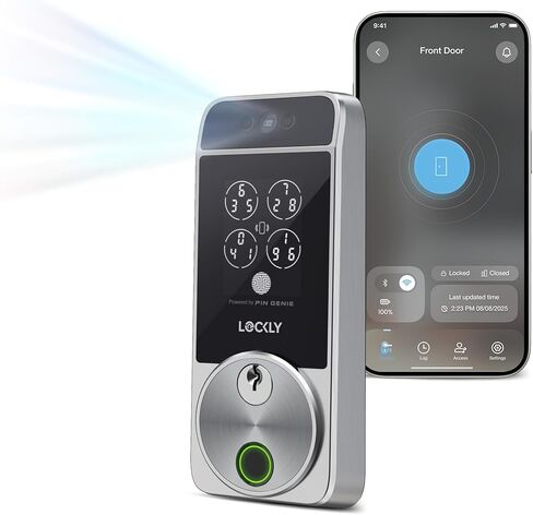 Lockly Visage Zeno Series Smart Lock, Facial Recognition & Fingerprint Keyless Entry Door Lock, Built-in Wi-Fi Deadbolt with Apple Home Key, PIN Genie Keypad, App Remote Control (Matte Black) in Kuwait