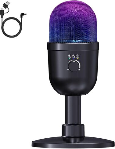 USB Microphone for PC - Computer Gaming Mic with RGB Lighting for PS 4&5,Dual Audio Mixing,Mute,Headphone Output,192KHz/24Bit Hi-Fi Condenser Microphone for Streaming,Singing,Podcast Recording in Saudi Arabia