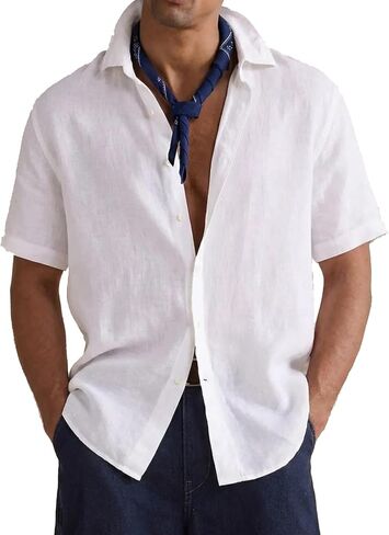 Men's Casual Short Sleeve Shirts Linen Cotton Relaxed Fit Button Down Lightweight Breathable Summer Tops Vacation in Saudi Arabia