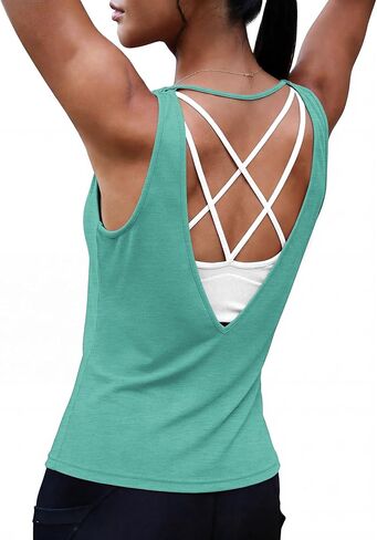 Sykooria Cotton Workout Tank Tops for Women Open Back Yoga Shirts Sleeveless Athletic Running Sports Gym Tops S-XXL in Saudi Arabia
