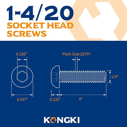 براغي بغطاء مقبس رأس 1/4-20 × 4، من الفولاذ المقاوم للصدأ 18-8(304)، أكسيد أسود، محرك ألين سداسي، خيط كامل، 20 قطعة (مع مفتاح ربط سداسي) in Kuwait