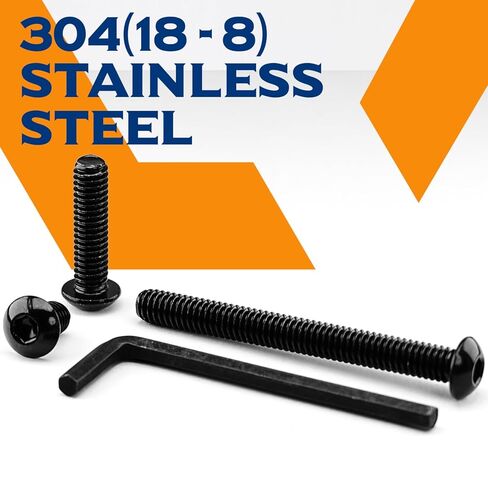 براغي بغطاء مقبس رأس 1/4-20 × 4، من الفولاذ المقاوم للصدأ 18-8(304)، أكسيد أسود، محرك ألين سداسي، خيط كامل، 20 قطعة (مع مفتاح ربط سداسي) in Kuwait