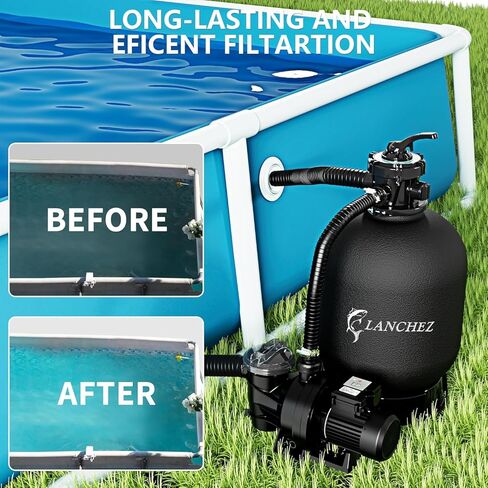 فلتر رمل من لانشيز مع مضخة حمام سباحة، مضخة حمام سباحة فوق الأرض، نظام مضخة فلتر رمل بصمام 7 اتجاهات، 40.64 سم in Kuwait