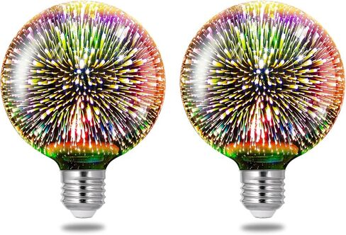 Porseme 3D Fireworks Decorative Light Bulb, E26 Base, 7W, AC100-240V, Glass Bulbs with Soft Warm Light, Shiny Decor for Home, Bedroom, Party (Included 2-Pack G125 Bulbs) in Kuwait