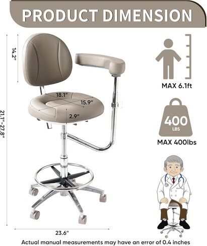 مقعد سرج مريح للأسنان - كرسي طبيب أسنان متحرك قابل للتعديل مع دعم خلفي لأخصائيي الصحة والمساعدين - استخدام المكتب الطبي والصالون - أحمر in Kuwait