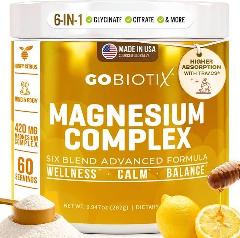GoBiotix Magnesium Glycinate Powder – Cortisol Supplements for Women and Men – High Absorption Magnesium Complex Calm Supplement with Citrate, Malate – Sugar Free – 420 mg, 60 Servings - Peach Tea in Saudi Arabia