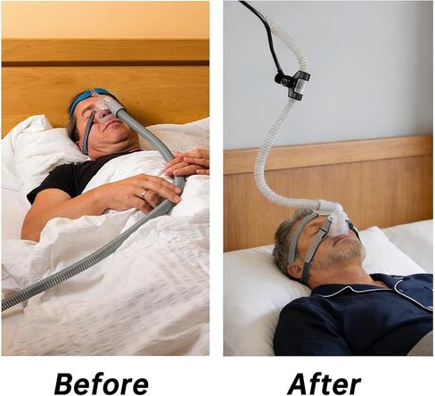 حامل خرطوم CPAP للسرير، حامل أنبوب CPAP المرن وحامل دعم الأنابيب يمنع تشابك الأنبوب، وسحب القناع وتسرب تدفق الهواء - ذراع قابل للانحناء، مشبك غير قابل للانزلاق لللوح الأمامي، وإطار السرير، ومنضدة in Kuwait