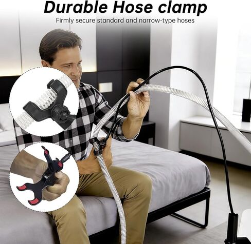 حامل خرطوم CPAP للسرير، حامل أنبوب CPAP المرن وحامل دعم الأنابيب يمنع تشابك الأنبوب، وسحب القناع وتسرب تدفق الهواء - ذراع قابل للانحناء، مشبك غير قابل للانزلاق لللوح الأمامي، وإطار السرير، ومنضدة in Kuwait