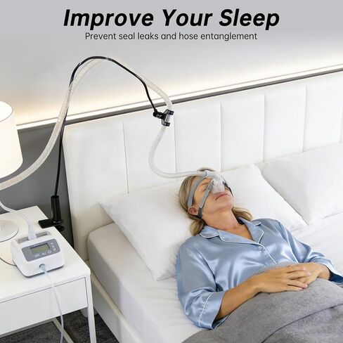 حامل خرطوم CPAP للسرير، حامل أنبوب CPAP المرن وحامل دعم الأنابيب يمنع تشابك الأنبوب، وسحب القناع وتسرب تدفق الهواء - ذراع قابل للانحناء، مشبك غير قابل للانزلاق لللوح الأمامي، وإطار السرير، ومنضدة in Kuwait