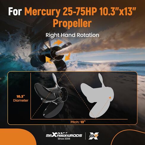 maXpeedingrods 4 Blades 10.3 X 13 Aluminum Boat Propeller for Mercury 25-75HP 13 Spline Tooth, RH, Parts No# 48-8M8026630 in Saudi Arabia