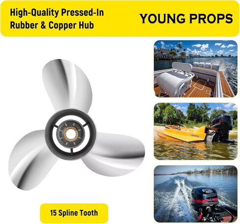 الدعائم الشابة 13 1/2x17 مروحة القارب الخارجية من الفولاذ المقاوم للصدأ لمحركات ياماها 50 70 75 80 90 100 115 125 130HP 13 1/2x17 الدعامة 15 سن RH in Kuwait