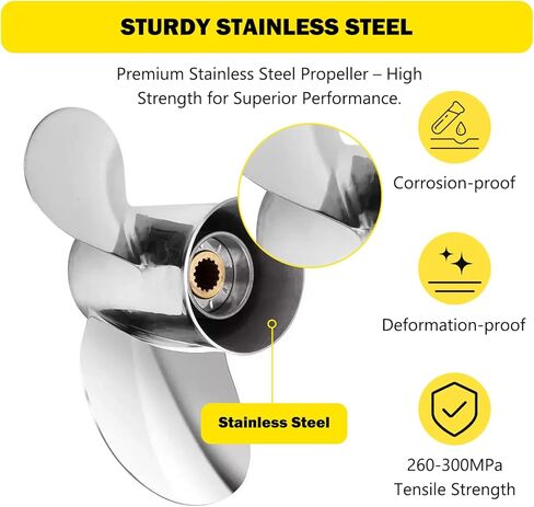 الدعائم الشابة 13 1/2x17 مروحة القارب الخارجية من الفولاذ المقاوم للصدأ لمحركات ياماها 50 70 75 80 90 100 115 125 130HP 13 1/2x17 الدعامة 15 سن RH in Kuwait