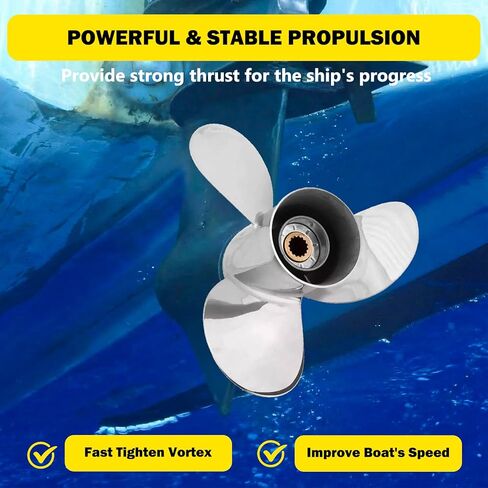 الدعائم الشابة 13 1/2x17 مروحة القارب الخارجية من الفولاذ المقاوم للصدأ لمحركات ياماها 50 70 75 80 90 100 115 125 130HP 13 1/2x17 الدعامة 15 سن RH in Kuwait