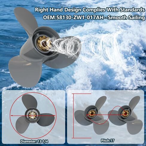 Aluminium Boat Propeller 13 1/4 x 17 Compatible with Honda Engine 60HP/75HP/90HP/115HP/130HP,3-Blade,15 Tooth(58130-ZW1-017AH)-Smooth Sailing in Saudi Arabia