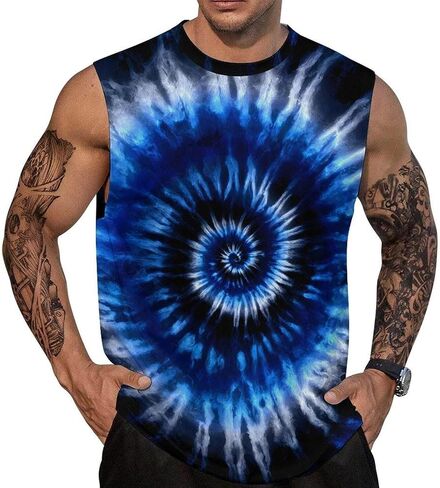 Mens Tie Dye Tank Top Cool Design Graphic Breathable Quick Dry Sleeveless Gym T Shirt in Kuwait