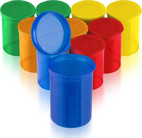 زجاجات حبوب الدواء الفارغة الكبيرة مع أغطية من توب كلاس فنتشرز - زجاجات محكمة الغلق سعة 30 درام - حاوية طبية - للأعشاب والحلوى والحرف اليدوية والمزيد - 10 عبوات شفافة متعددة الألوان in Kuwait