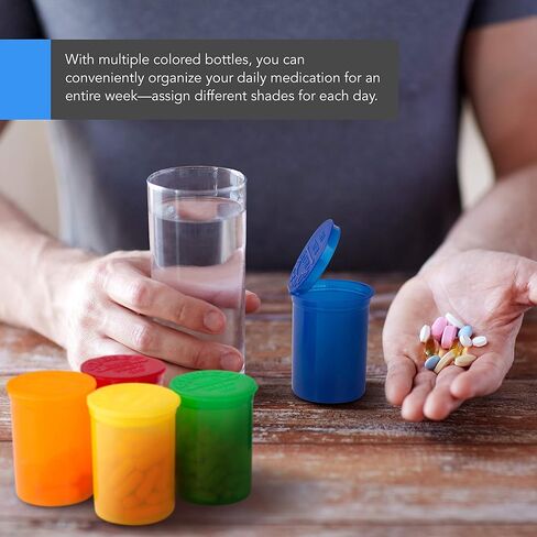 زجاجات حبوب الدواء الفارغة الكبيرة مع أغطية من توب كلاس فنتشرز - زجاجات محكمة الغلق سعة 30 درام - حاوية طبية - للأعشاب والحلوى والحرف اليدوية والمزيد - 10 عبوات شفافة متعددة الألوان in Kuwait