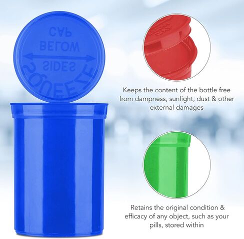 زجاجات حبوب الدواء الفارغة الكبيرة مع أغطية من توب كلاس فنتشرز - زجاجات محكمة الغلق سعة 30 درام - حاوية طبية - للأعشاب والحلوى والحرف اليدوية والمزيد - 10 عبوات شفافة متعددة الألوان in Kuwait