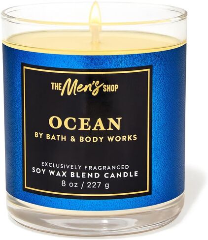 Bath & Body Works Men’s Ocean Single Wick Candle 8 oz | Fresh Clean Scented Jar Candle with Essential Oils | Blue Cypress, Vetiver, Coastal Air in Saudi Arabia